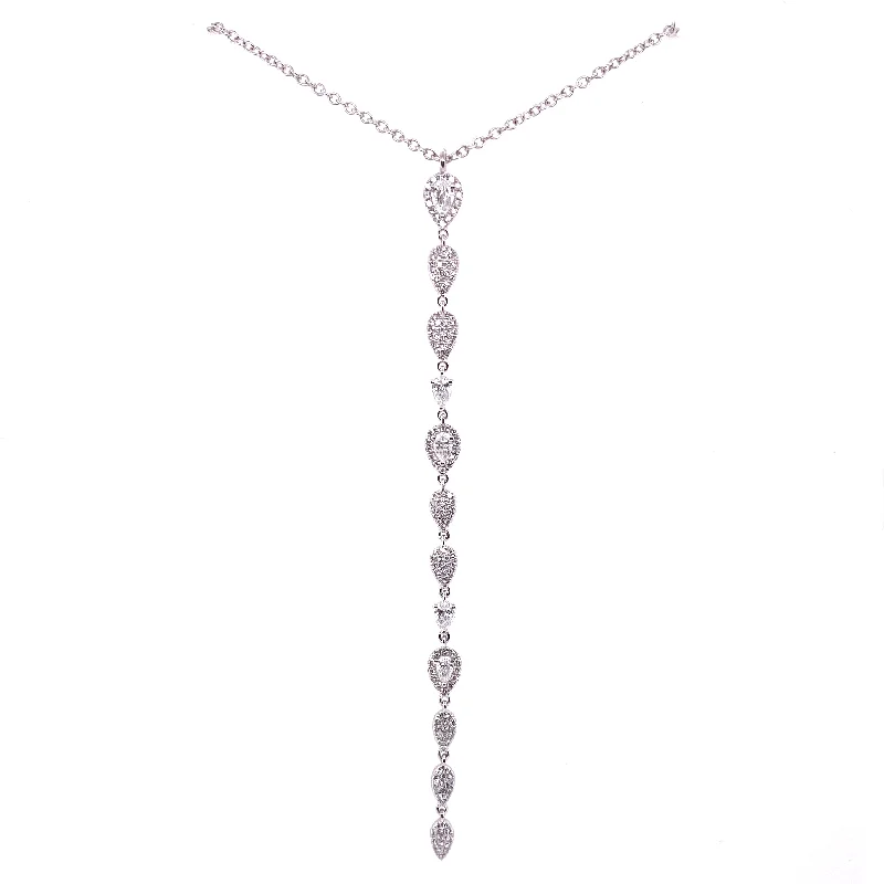 minimal diamond bar necklace 14K White Gold Diamond Long Drop Necklace