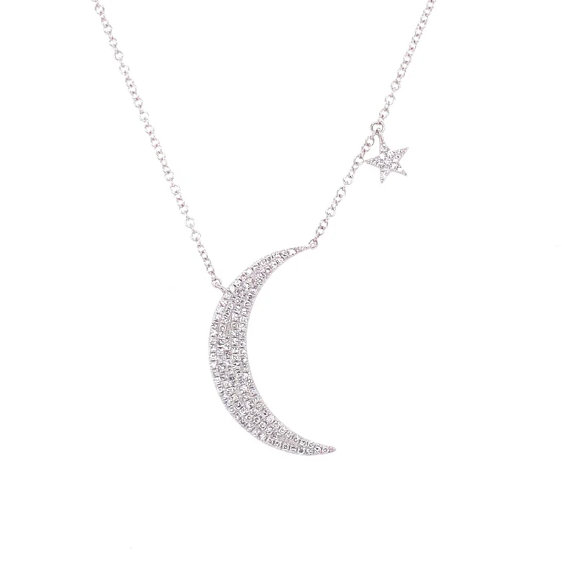 dainty opal nose ring 14K White Gold Diamond Moon & Star Necklace