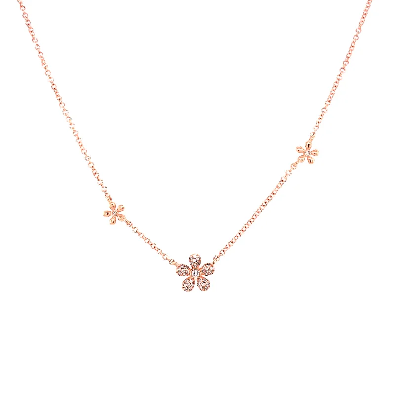 diamond wedding band for women 14K Rose Gold Diamond Multi Flower Necklace