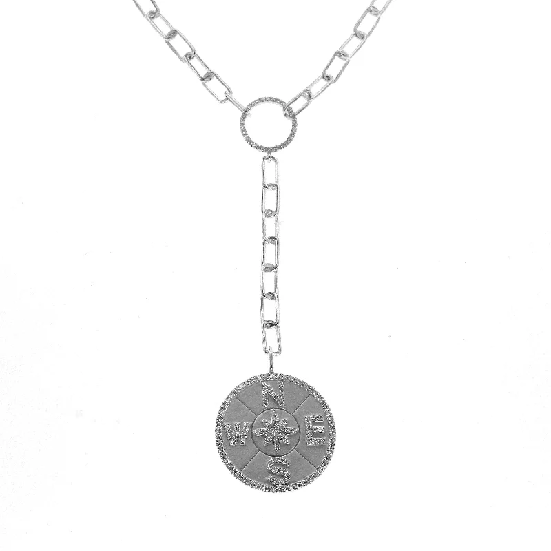 vintage rose-cut diamond ring 14K White Gold Diamond Open Link Compass Necklace