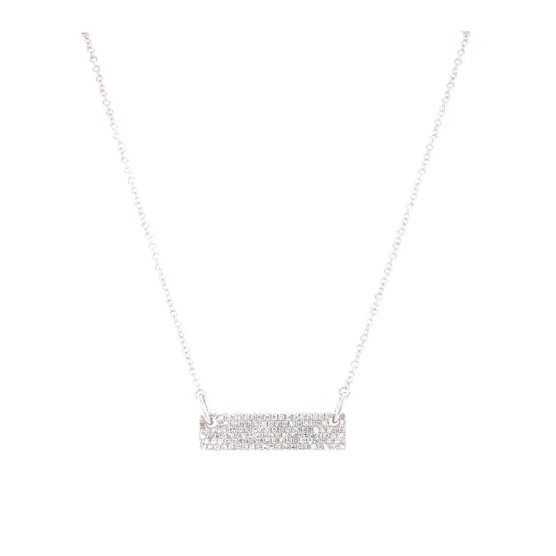 vintage-style floral brooch 14K White Gold Diamond Pave Bar Necklace