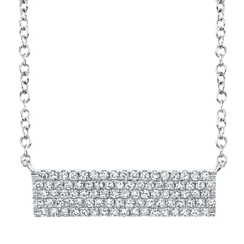 women’s leather wrap bracelet 14K White Gold Diamond Pave Bar Necklace