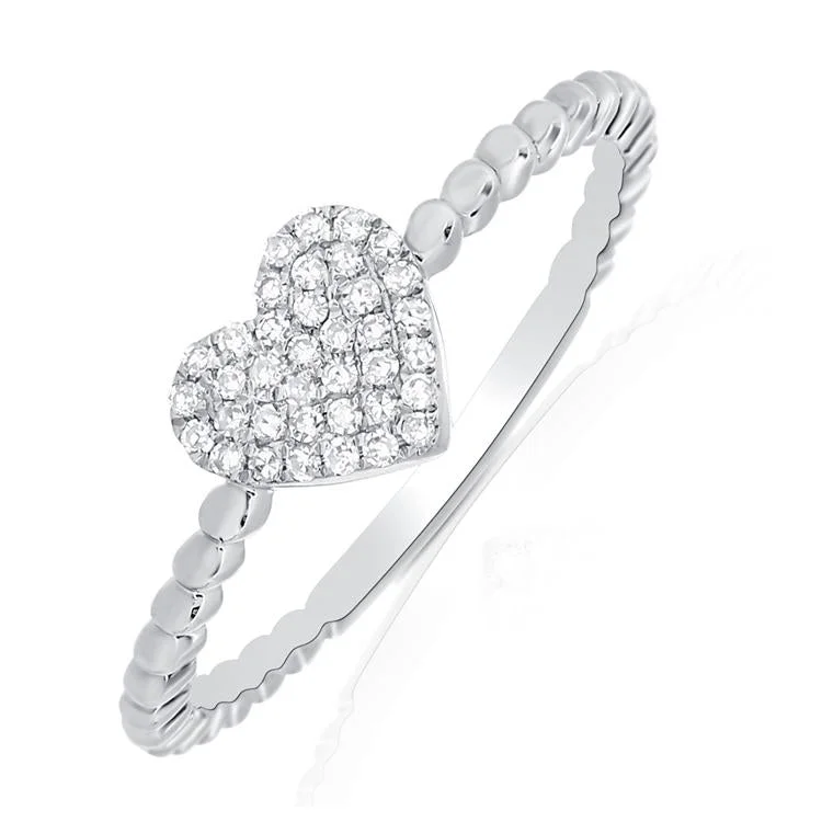 heart pendant necklace gold 14K White Gold Diamond Pave Heart Beaded Ring