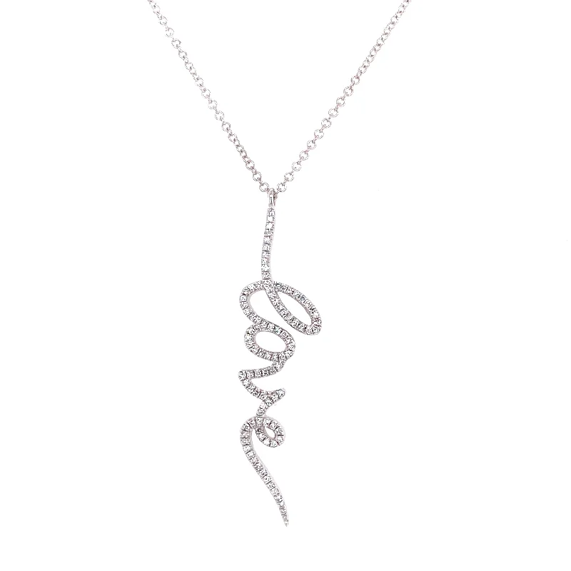 personalized engraved locket 14K White Gold Diamond Script "Love" Necklace