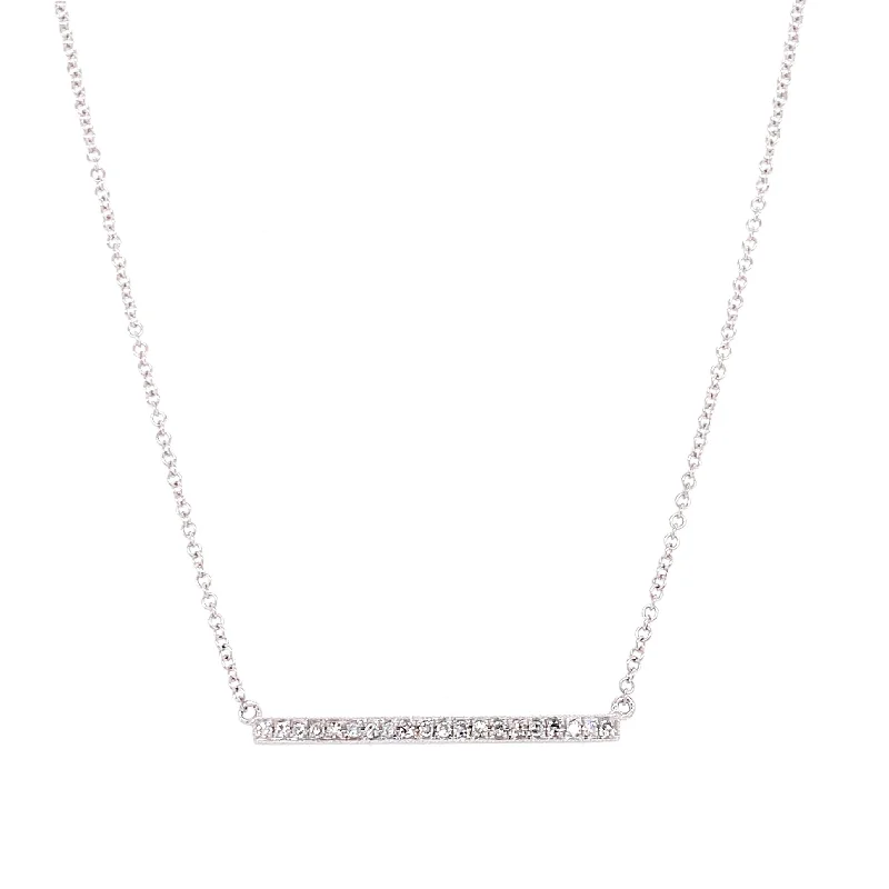 crystal-studded gold ring 14K White Gold Diamond Short Bar Necklace