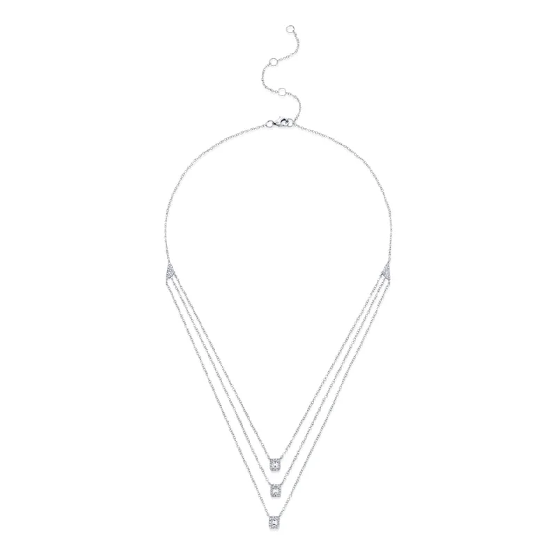 celestial star cluster earrings 14K White Gold Diamond Triple Row Baguette Halo Necklace