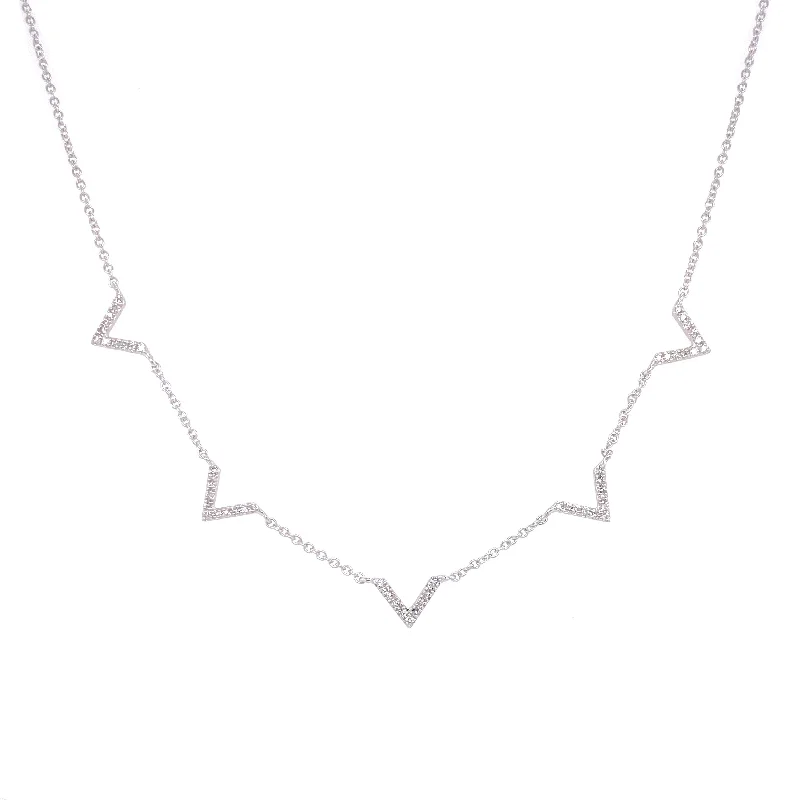 dainty beaded stretch bracelet 14K White Gold Diamond V Necklace