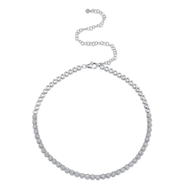 antique silver charm bracelet 14K White Gold Halo Diamond Choker Tennis Necklace