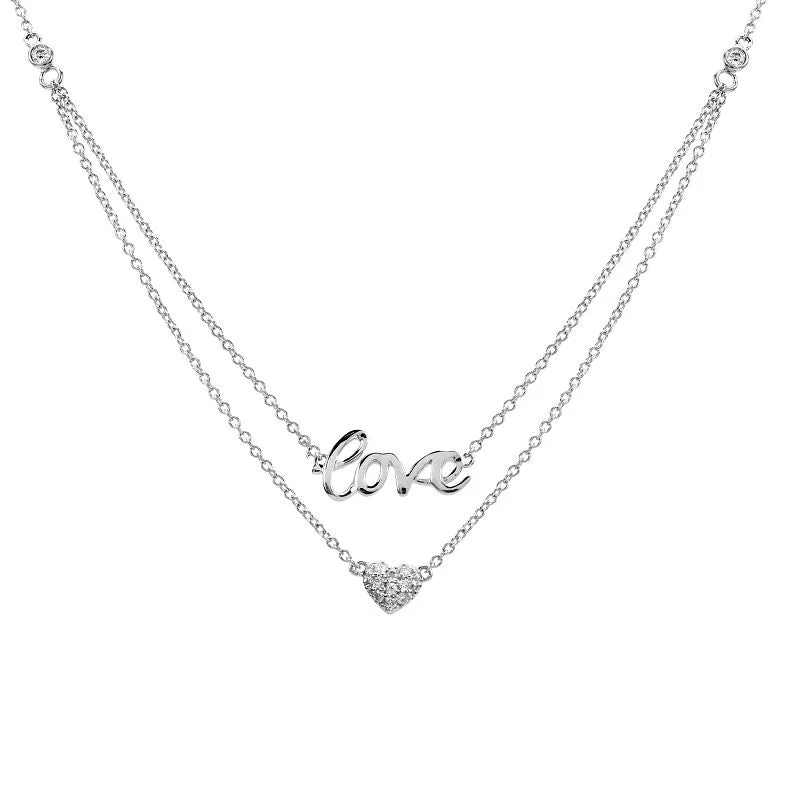 art deco diamond bracelet 14K White Gold Layered Diamond Love + Heart Necklace