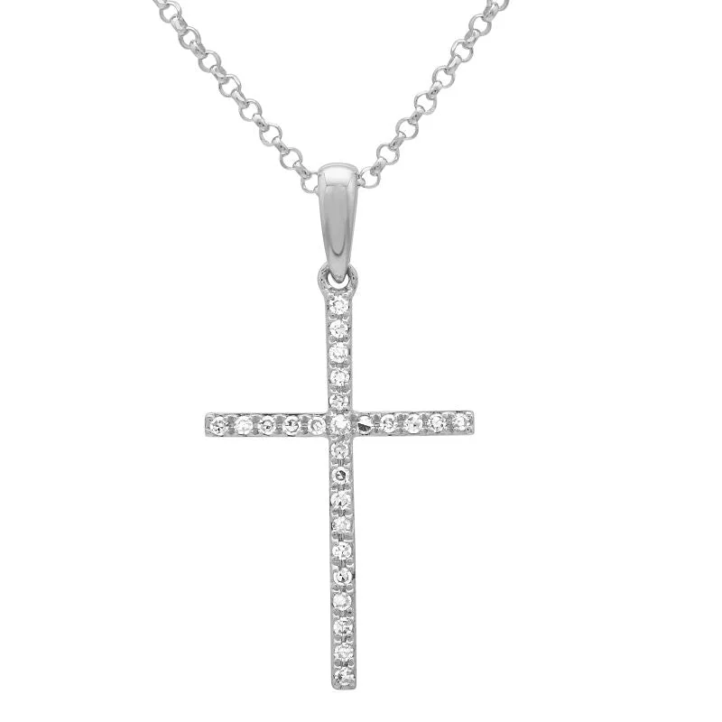 modern geometric gold ring 14K White Gold Medium Diamond Cross Necklace
