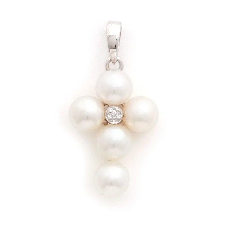 silver anklet with charms 14K White Gold Mini Pearl and Diamond Cross Necklace