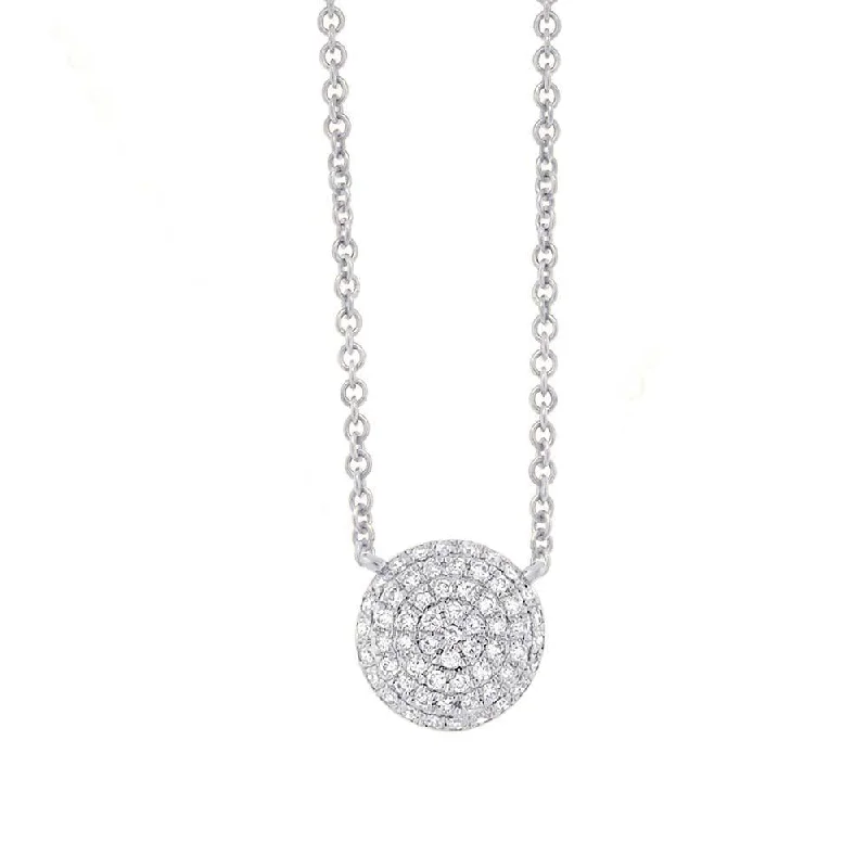 minimal gold ring stack 14K White Gold Pave Diamond Disc Necklace