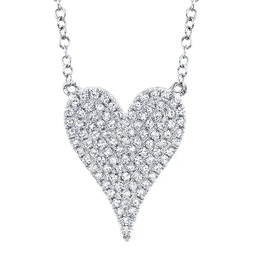 sleek black titanium ring 14K White Gold Pave Diamond Heart Necklace (Medium)