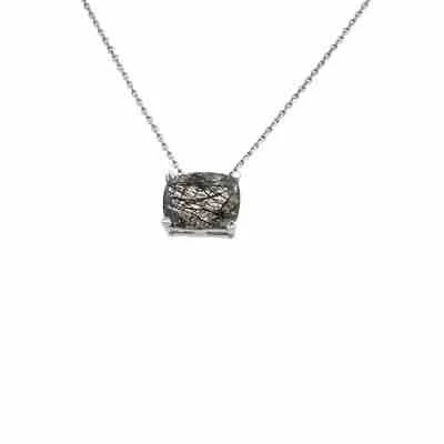 sterling silver infinity loop ring 14k White Gold Rutilated Quartz Pendant