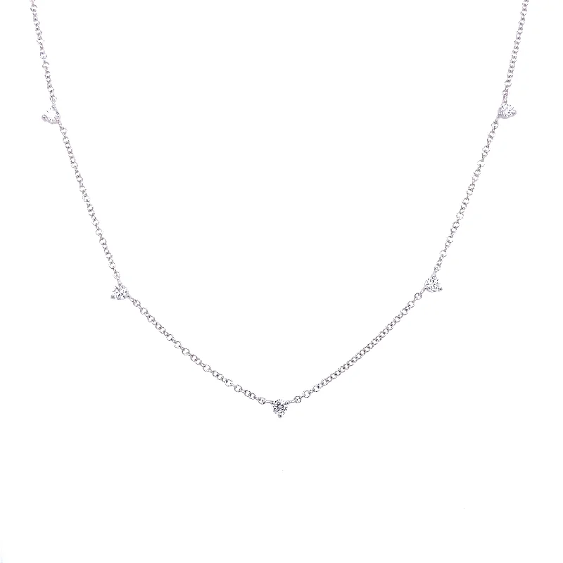 gemstone teardrop earrings 14K White Gold Three Prong Diamond Station Necklace