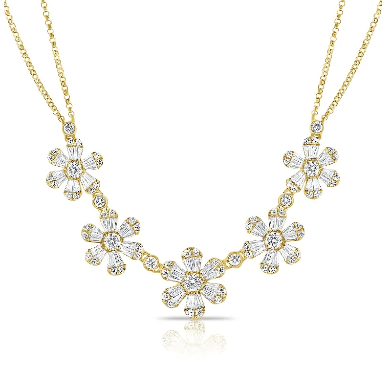 men’s beaded bracelet with charms 14K Yellow Gold Baguette Diamond (5) Flower Necklace