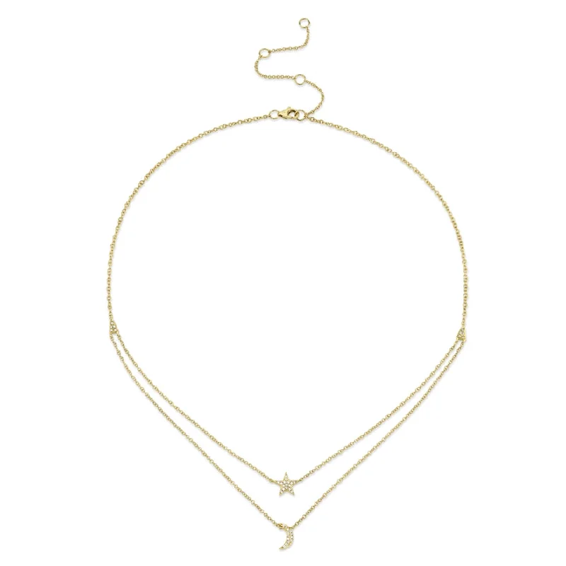 minimalist moonstone bracelet 14K Yellow Diamond Moon & Star Necklace