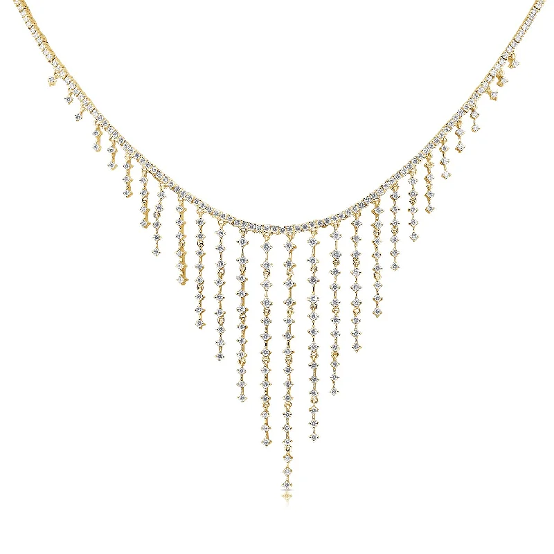 vintage-inspired pearl brooch 14K Yellow Gold Dripping Diamond Necklace