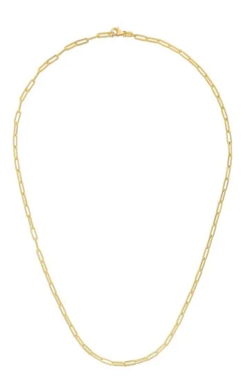personalized gold bar necklace 14k Yellow Gold 2.5mm Polished Paperclip Chain Necklace