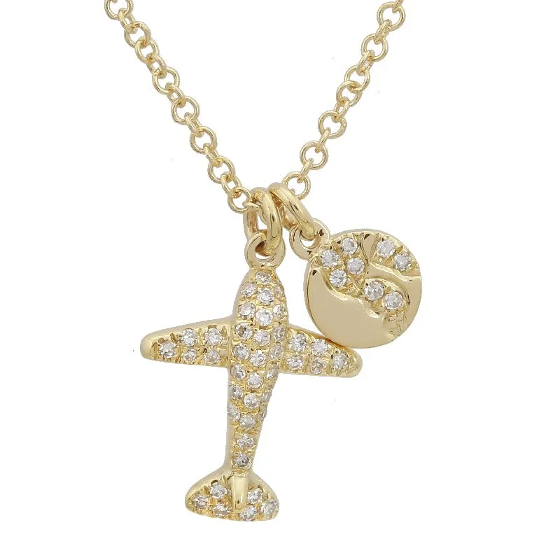 gold engagement ring vintage 14K Yellow Gold Airplane & Earth Diamond Necklace