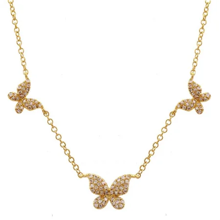 tiny opal stud earrings 14k Yellow Gold Butterfly Diamond Necklace