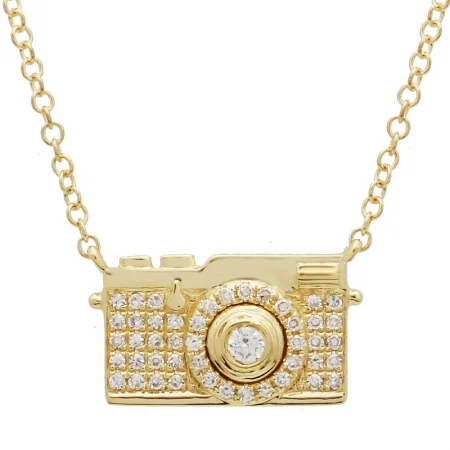 classic pearl strand necklace 14K Yellow Gold Camera Diamond Necklace