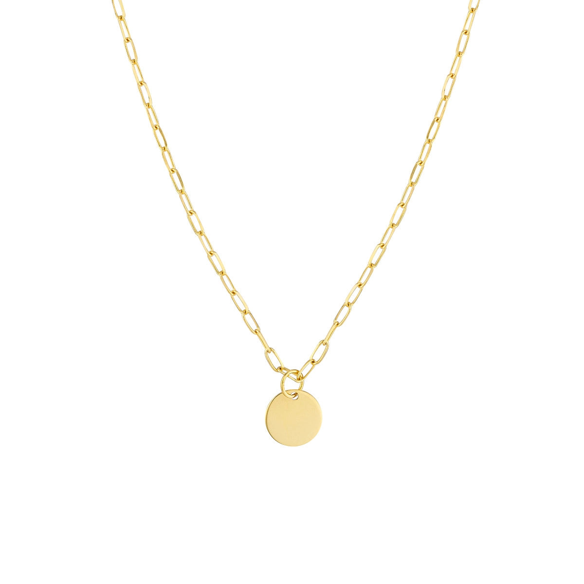 simple turquoise stud earrings 14K Yellow Gold Dangle Disc Paperclip Necklace