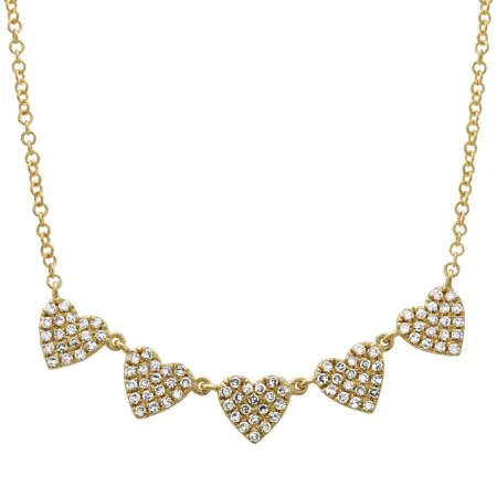 custom gold name necklace 14K Yellow Gold Diamond 5 Hearts necklace