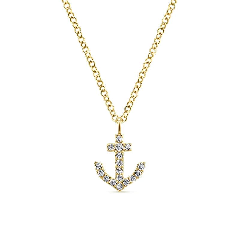 braided gold chain bracelet 14K Yellow Gold Diamond Anchor Necklace