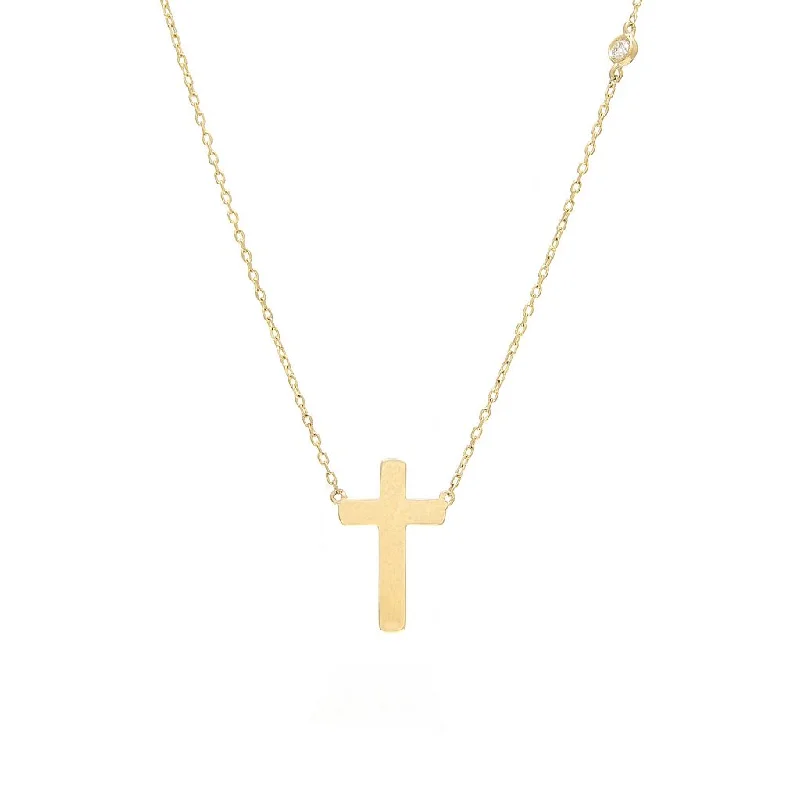 raw crystal cuff bracelet 14K Yellow Gold Diamond Bezel Set Diamond & Cross Necklace