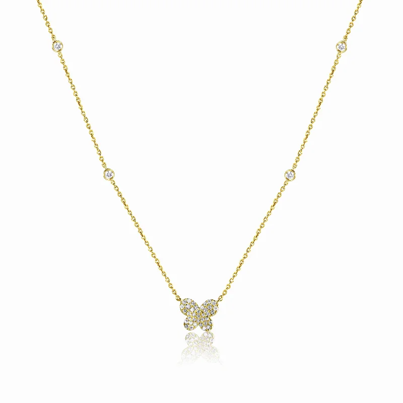 vintage crystal chandelier earrings 14K Yellow Gold Diamond Butterfly Necklace