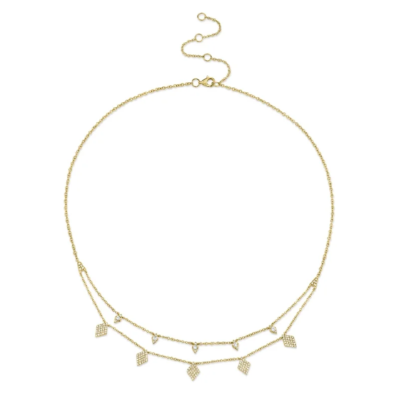 birthstone stacking rings set 14K Yellow Gold Diamond Charm Double Row Necklace