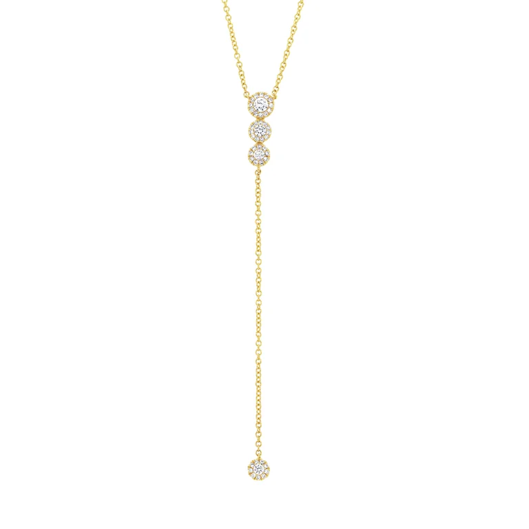 minimalist rose gold stacking rings 14K Yellow Gold Diamond Circle Lariat necklace