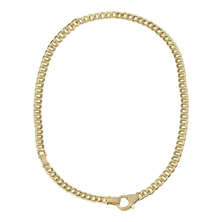 bold statement ring chunky 14K Yellow Gold Diamond Clasp Cuban Link Choker Necklace
