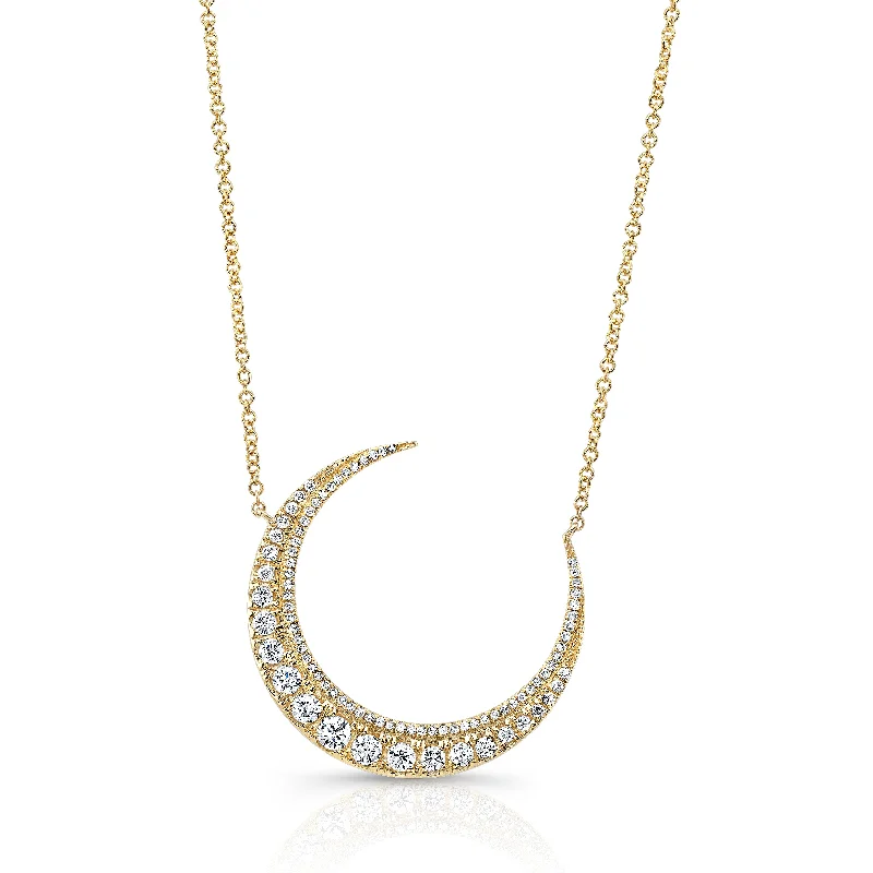 natural garnet gemstone ring 14K Yellow Gold Diamond Crescent Moon Necklace