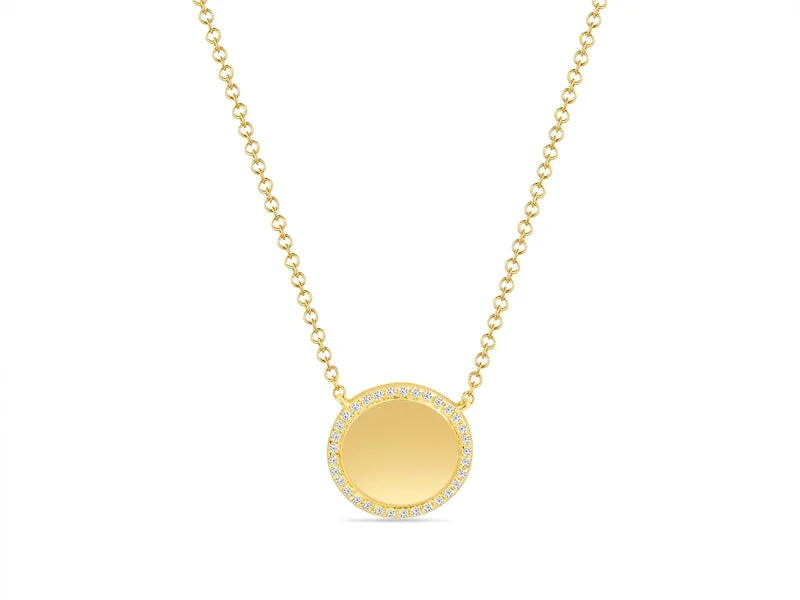 freshwater pearl drop earrings 14K Yellow Gold Diamond Disc Necklace