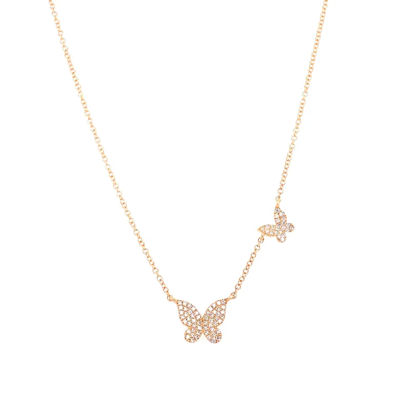 simple crescent moon ring 14K Yellow Gold Diamond Double Butterfly Necklace