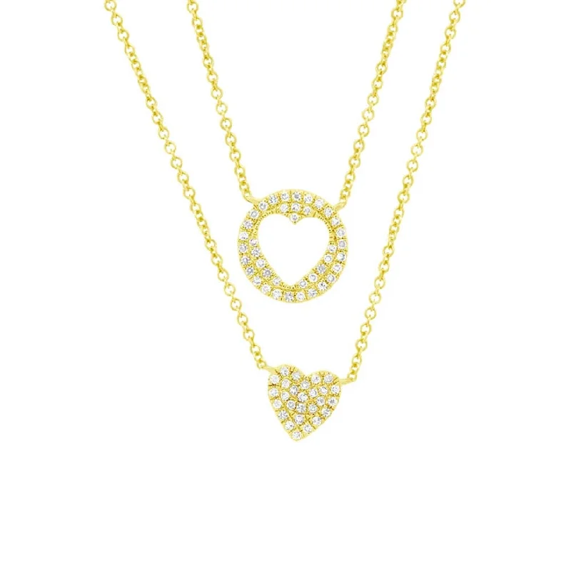 minimalist infinity ring 14K Yellow Gold Diamond Double Heart Necklace