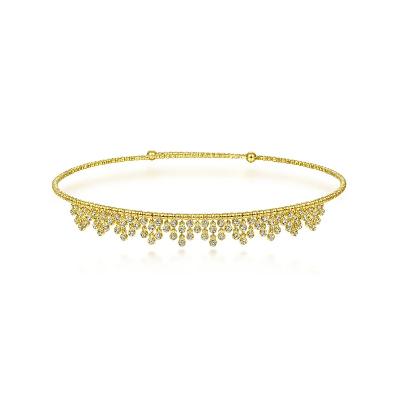 adjustable minimalist wave bracelet 14K Yellow Gold Diamond Fancy Dangle Choker Necklace