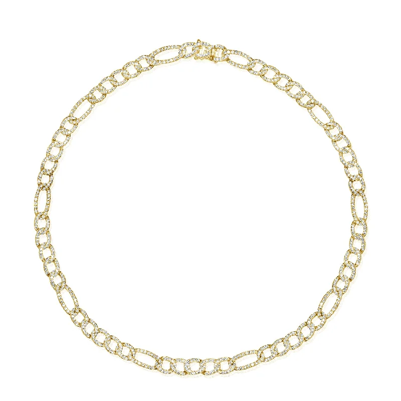 minimalist sapphire drop necklace 14K Yellow Gold Diamond Figaro Link Necklace