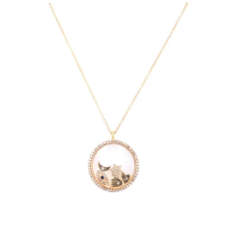 rose gold cartilage barbell 14K Yellow Gold Diamond Charm Floating Pendant Long Necklace