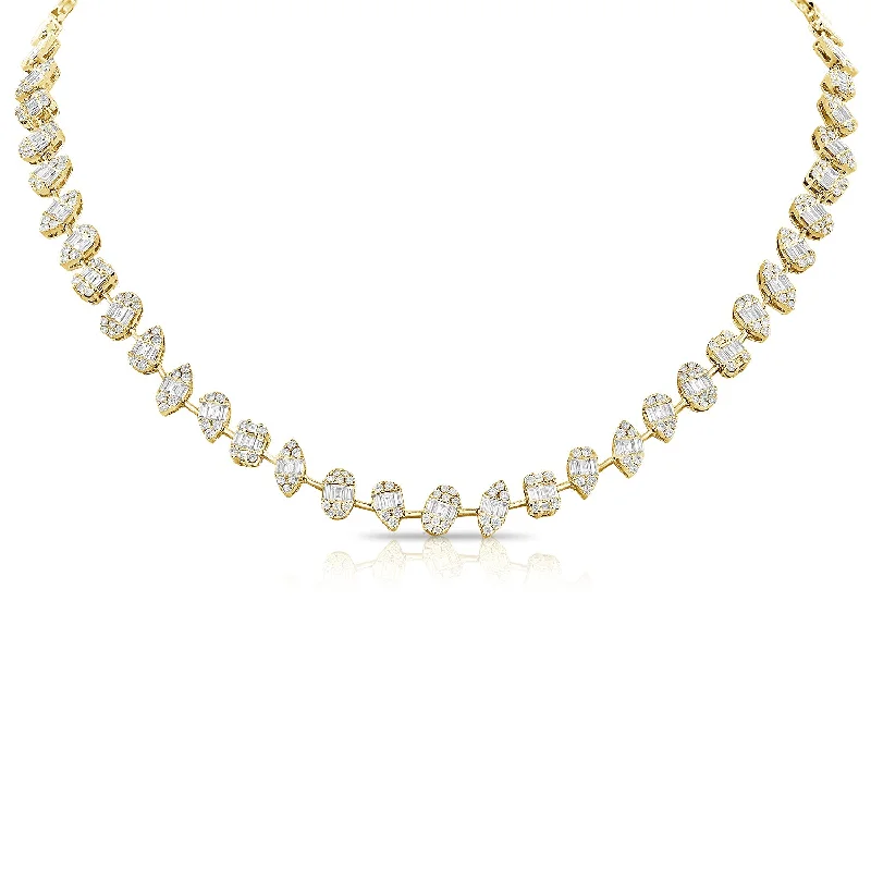 minimalist clover charm bracelet 14K Yellow Gold Diamond Illusion Tennis Necklace
