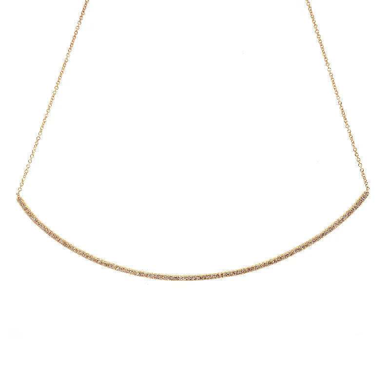 classic pearl bridal earrings 14K Yellow Gold Diamond Long Curved Bar Necklace