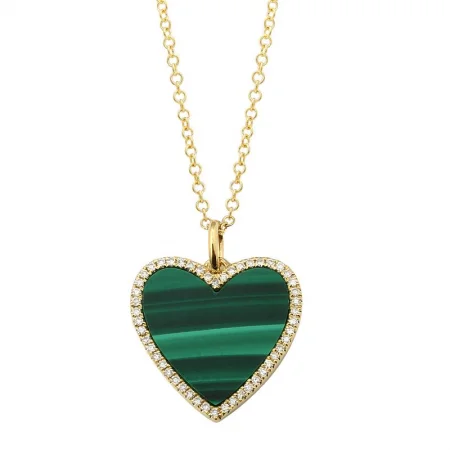 silver hoop earrings small 14K Yellow Gold Diamond + Malachite Small Heart Necklace