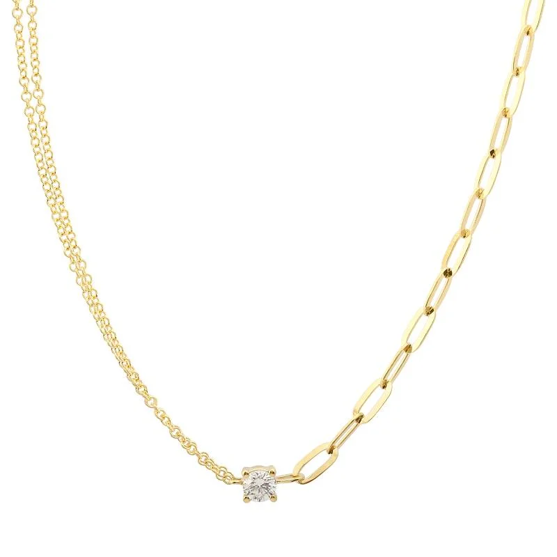 minimalist diamond stud earrings 14K Yellow Gold Diamond Mixed Double Chain Necklace