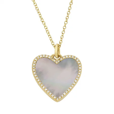 snake chain bracelet gold 14K Yellow Gold Diamond + Mother of Pearl Medium Heart Necklace