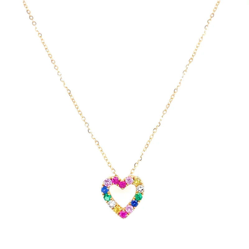 sterling silver angel wing pendant 14K Yellow Gold Diamond Multi Gemstone Open Heart Necklace