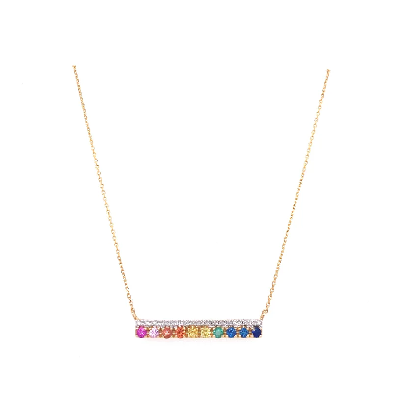 emerald-cut aquamarine necklace 14K Yellow Gold Diamond Multi Sapphire Bar Necklace