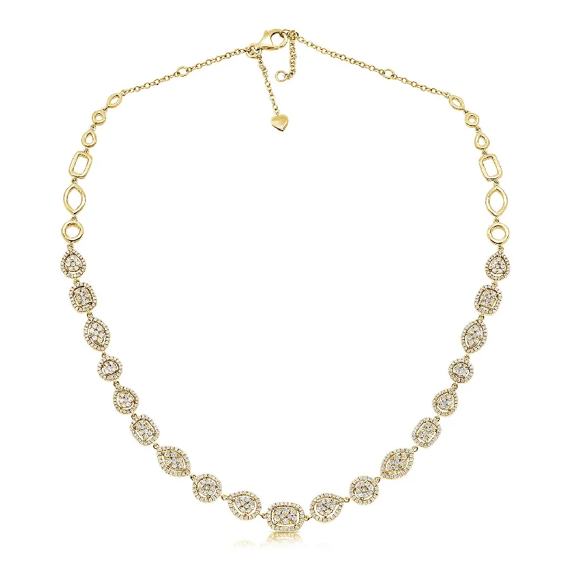 chunky chain necklace trendy 14K Yellow Gold Diamond Multi Shape Necklace
