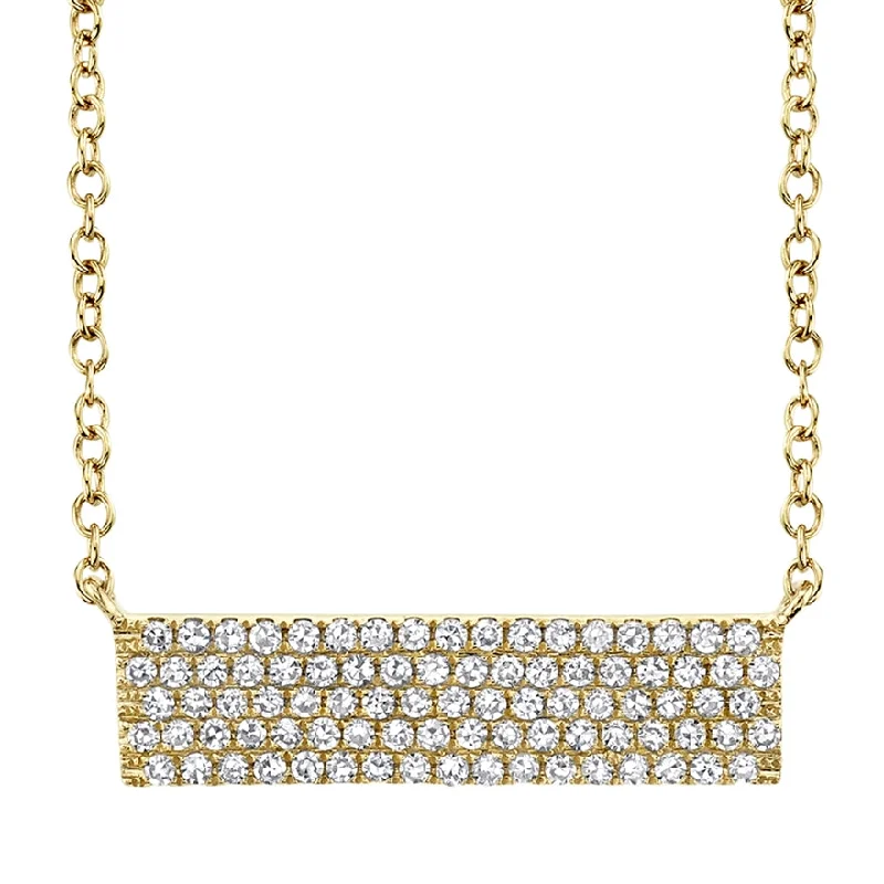 chunky statement cuff bracelet 14K Yellow Gold Diamond Pave Bar Necklace